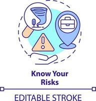 conhecer riscos conceito ícone. preparar o negócio para desastre abstrato idéia fino linha ilustração. empregado segurança procedimentos. isolado esboço desenho. editável acidente vascular encefálico vetor