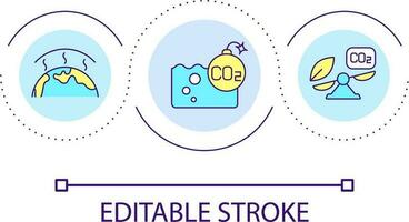 perigoso impacto do carbono poluição ciclo conceito ícone. estufa efeito. global aquecimento abstrato idéia fino linha ilustração. isolado esboço desenho. editável acidente vascular encefálico vetor
