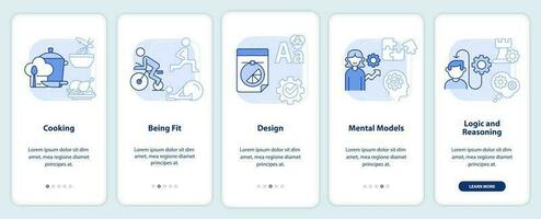 vida Habilidades luz azul onboarding Móvel aplicativo tela. habilidades passo a passo 5 passos editável gráfico instruções com linear conceitos. interface do usuário, ux, gui modelo vetor