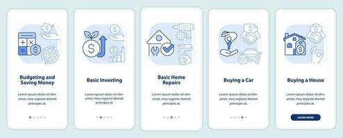 importante conhecimentos luz azul onboarding Móvel aplicativo tela. Habilidades passo a passo 5 passos editável gráfico instruções com linear conceitos. interface do usuário, ux, gui modelo vetor