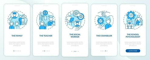Perguntando sobre aluna mental saúde azul onboarding Móvel aplicativo tela. passo a passo 5 passos editável gráfico instruções com linear conceitos. interface do usuário, ux, gui modelo vetor