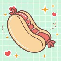 kawaii Comida desenho animado do linguiça cachorro quente ilustração. vetor ícone do fofa japonês rabisco estilo para criança produtos, adesivo, camisa, papel de parede, cartão