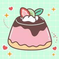 kawaii Comida desenho animado do morango pudim ilustração. vetor ícone do fofa japonês rabisco estilo para criança produtos, adesivo, camisa, papel de parede, cartão