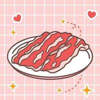 fofa desenho animado fresco Prêmio wagyu carne fatia para yakiniku ou quente Panela kawaii Comida com Japão estilo animê mangá ilustração vetor
