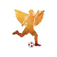 futebol futebol jogador homem dentro açao com anjo asas branco fundo. vetor ilustração
