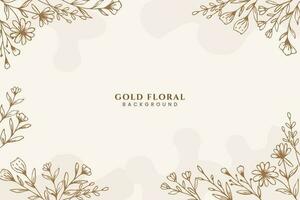 lindo dourado floral fundo com mão desenhado flores e folhas ilustração decoração vetor