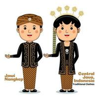 casal vestem tradicional roupas saudações bem-vinda para central Java vetor
