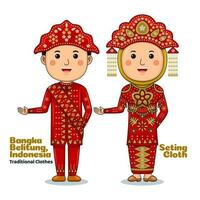 casal vestem tradicional roupas saudações bem-vinda para bangka Belitung vetor