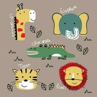 Leão tigre, crocodilo, elefante, girafa engraçado animal desenho animado vetor