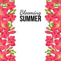 banner branco com flores rosa nas bordas vetor