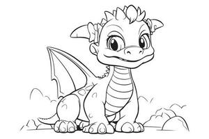 Dragão coloração página para crianças, vetor personagem ilustração