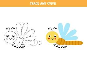 trace e colorir planilha de libélula fofa para crianças vetor