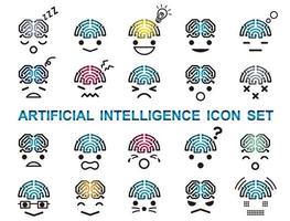 conjunto de ícones de vetor de inteligência artificial isolado em um fundo branco