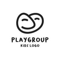 vetor crianças playgroup logotipo com mono linha estilo