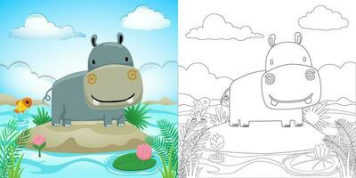 desenho animado do hipopótamo dentro pântano em azul céu fundo vetor