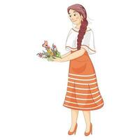 jovem menina segurando floral com borboleta dentro em pé pose. vetor