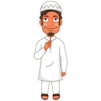 desenho animado muçulmano jovem Garoto dentro aadab pose. vetor