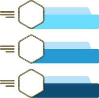 hexagonal infográfico com três degrau ícone dentro azul e branco cor. vetor