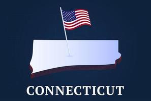 mapa isométrico do estado de Connecticut e bandeira do natioanl dos EUA Forma isométrica 3D de ilustração em vetor estado dos EUA