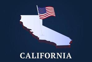 mapa isométrico do estado da califórnia e bandeira do natioanl dos eua vetor