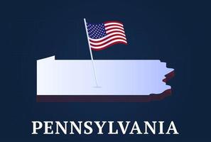 mapa isométrico do estado da Pensilvânia e bandeira nacional dos eua forma isométrica em 3D de ilustração em vetor estado dos EUA