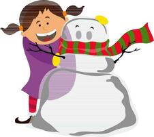 menina bonitinha fazendo boneco de neve. vetor