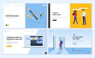 modelos de design de página da web de videochamada e educação a distância vetor