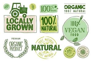 coleção de adesivos e rótulos de alimentos orgânicos vetor