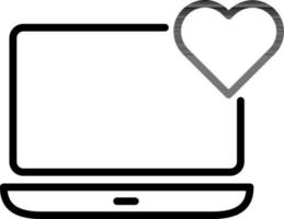 linha arte coração símbolo com computador portátil ícone dentro plano estilo. vetor