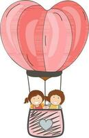 coração forma quente ar balão com fofa crianças. vetor