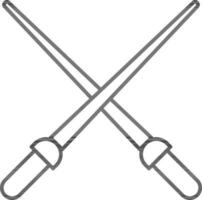 Cruz espadas ícone dentro Preto linha arte. vetor