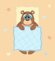 personagem de desenho animado urso sob o cobertor animal fofo vai dormir cartaz para ilustração vetorial de berçário de quarto de bebê para crianças vetor