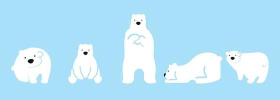Conjunto de personagens engraçados urso polar fofo vetor