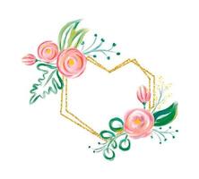 aquarela floral frame com borda de bronze dourado - ilustração vetorial de flores para casamento, aniversário, aniversário, convites, eventos românticos com lugar para texto. Cores pastel vetor