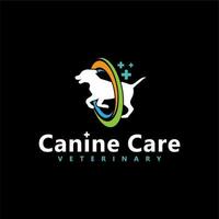 cachorro saúde clínica logotipo, clínica de cuidado de animais domésticos veterinário com cachorro silhueta para animal hospital vetor