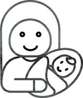 Preto linha arte ilustração do mulher segurando recém-nascido bebê ícone. vetor