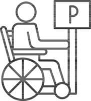 deficiente cadeira de rodas estacionamento ficar de pé ícone dentro fino linha arte. vetor