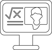 linha arte ilustração do matemática professor dentro monitor tela ícone para elearning ou conectados Educação. vetor