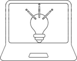 Preto linha arte ilustração do luz lâmpada dentro computador portátil tela ícone. vetor