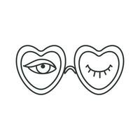 coração em forma óculos ícone. ilustração dentro esboço estilo. Anos 70 retro vetor Projeto.