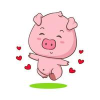 fofa feliz porco desenho animado personagem com amor coração em volta. adorável animal conceito Projeto. isolado branco fundo. vetor arte ilustração.