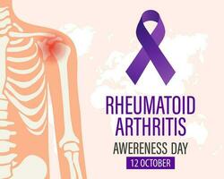 reumatóide artrite consciência dia bandeira. roxa fita e masculino ombro articulação. médico conceito. poster, bandeira vetor