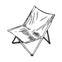 acampamento dobrando cadeira com encosto esboço vetor. viagem portátil cadeira para ar livre, jardim. pescaria cadeirão, piquenique confortável assento ilustração. vetor