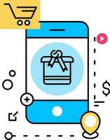 ilustração do conectados compras presente fazer compras com localização ponto e Forma de pagamento instalações dentro Smartphone ícone. vetor