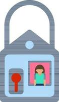 ilustração do fique casa com mulher dentro bloqueio azul ícone. vetor