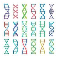 colorida dna ícone. adn estrutura espiral, desoxirribonucléico ácido médico pesquisa e humano biologia genética código vetor ícones conjunto