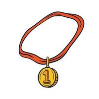 ouro medalha para primeiro lugar. recompensa e vitória dentro Esportes. vencedora do concorrência. esboço desenho animado ilustração vetor