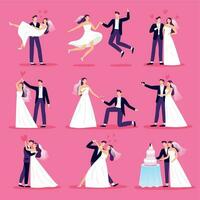 casamento casal. somente casado casais, Casamento dançando e casamentos celebração. recém-casado noiva e noivo vetor ilustração conjunto