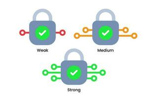 fraco, médio, e Forte senha proteção conceito ilustração plano Projeto vetor eps10. simples e moderno gráfico elemento para aterrissagem página interface do usuário, infográfico, ícone, pop acima mensagem em formação