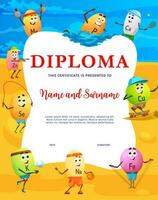 crianças diploma, Vitamina personagens em verão de praia vetor
